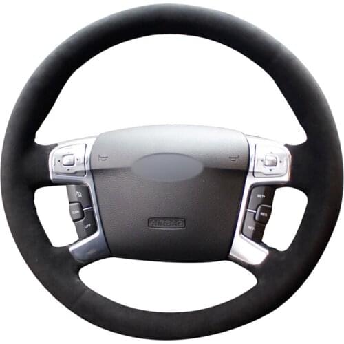 Hand-stitched Black Suede No-slip Car Steering Wheel Cover for Ford Mondeo Galaxy S-Max 2006 2007 2008 2009 2010 2013-2015