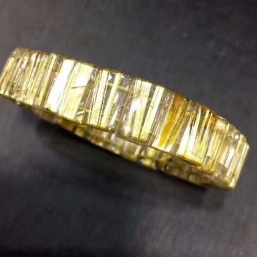 Top Natural Genuine Gold Rutilated Quartz Crystal Rectangle Beads Jewelry Stretch Charm Bracelets 12x5mm AAAAA Certificate