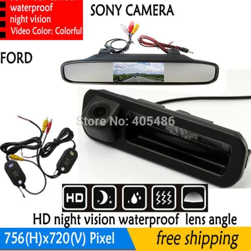 Wireless handle Trunk 4.3 Inch Car Rear View Mirror Monitor Parking Monitor+Car Reverse Camera SONY For Ford Focus Mondeo Kuga