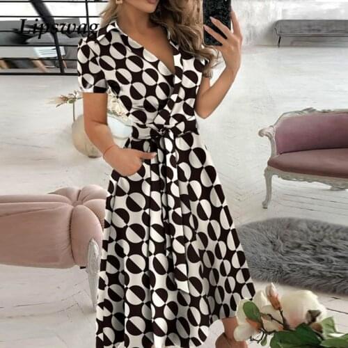 Women Elegant Floral Print Shirt Long Dresses 2021 Casual Short Sleeve A-Line Party Dress Office Lady Sexy V-Neck Dress Vestidos