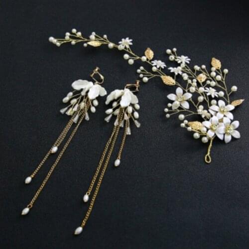 Women Elegant Crystal Pearl Hair clips Gold Flower Headband Prom Hair Ornaments Wedding Bridal Fashion Hair Accessories