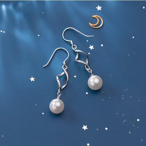 MloveAcc Elegant 925 Sterling Silver Spiral Dangle Earrings with White Pearl Drop for Women Party Costume Jewelry