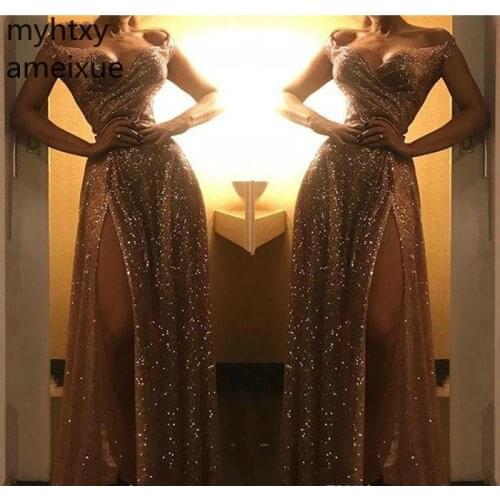 2020 Off Shoulders Event Evening Dress Robe Sexy Side Split Women Wear Formal Party Prom Gown Custom Made Plus Size Hi Low Dress