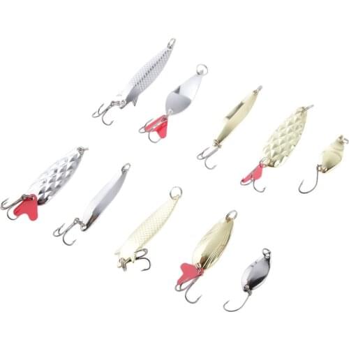 10 Pcs Kit Mixed Spinners Sequin Fishing Lures Baits Weever Fish Hooks