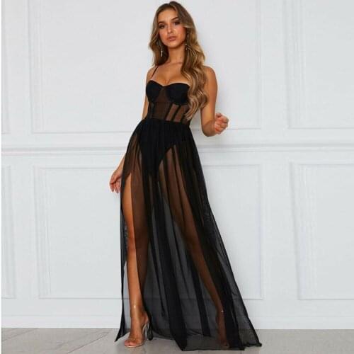 2pcs See Through Dress Womens Sexy Stars Perspective Sheer Gauze Sleeveless Backless Party Long Dresses Summer Beach Clothes New