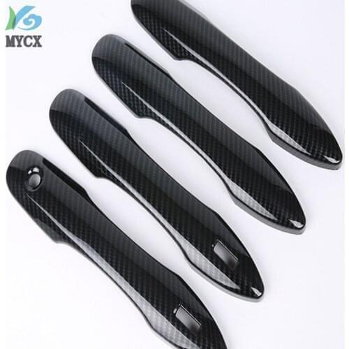 For Toyota Camry 2018-2019 Car Decoration Carbon Fiber Style Door Handle Cover With Smart Key Hole Catch Cap Trim Molding 4pcs