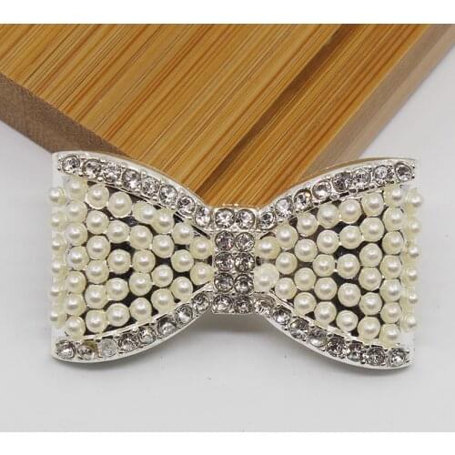 5Pc 21x38mm Pearl Bow Button Silver Metal Wedding Bride Holding Flowers Decorate Hair Accessories Scrapbooking