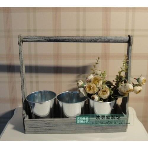 American country to do the old wood brown garden antique wood three storage baskets iron basket