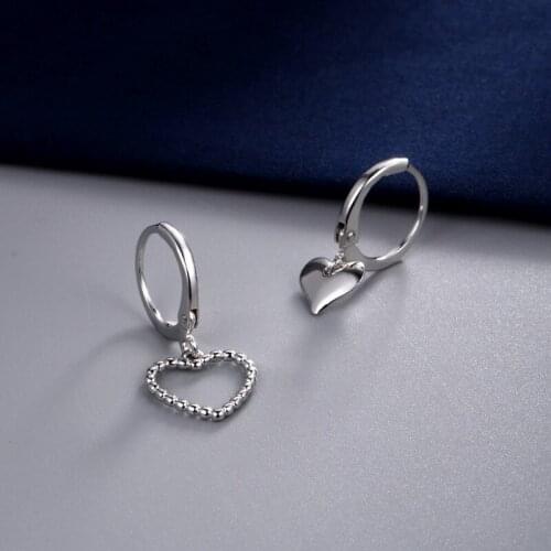 Classic Silver Color Asymmetry Heart Hoop Earrings for Women Small Simple Hollow Ear Cuff Piercing Accessories Jewelry