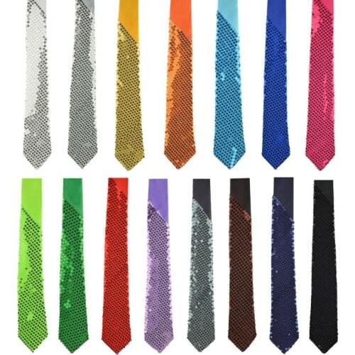 Unisex satin sequins neck tie Christmas Event Halloween fancy dress magic show palin skinny necktie party favors gift 145X5cm