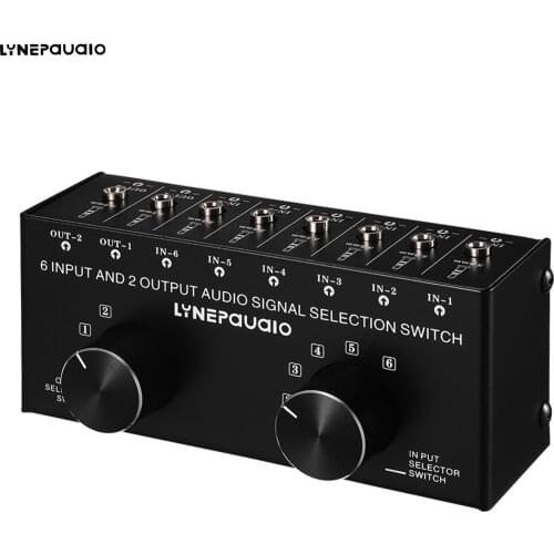 6-In-2-Out Audio Switcher Two-Way Audio Signal Selector Box Splitter Distributor with RCA Inputs & Outputs