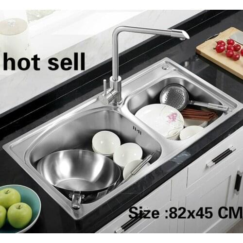 Free shipping Household Kitchen double groove sink standard 304 stainless steel standard do the dishes 820x450 MM