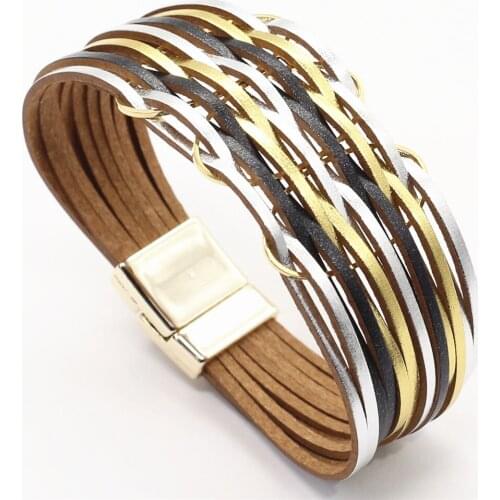 Big Multilayer Chain Leather Design Trendy Wide Leather Bracelets Women Fashion Girl Bangle Female Jewelry New Design