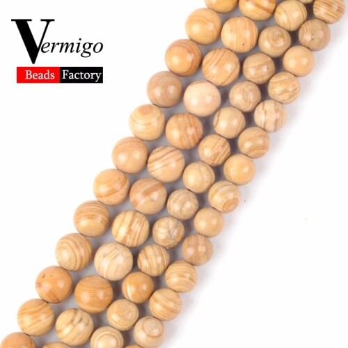 Wholesale Natural Stone Beads Yellow Wood Jaspers Round Loose Beads For Jewlery Making 6 8 10mm Pick Size Diy Bracelet 15"