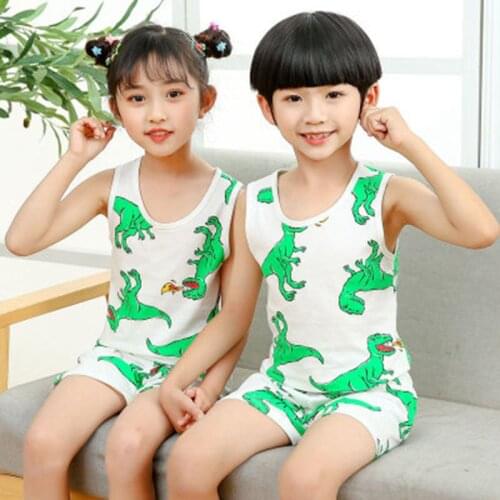 Childrens Sleepwear Clothing Sets Sleeveless Vest+Shorts Homewear Toddler Suit Cartoon Kids Baby Girls Clothes Cotton Pajamas