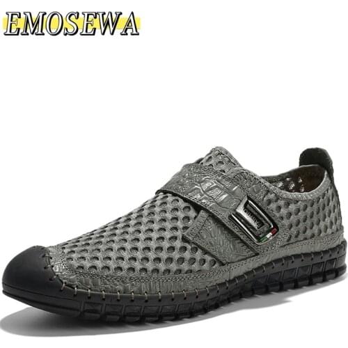 EMOSEWA 2021 Summer Mesh Shoe Men Walking Loafers Breathable Men Casual Shoes Slip-On Male Shoes Loafers Driving Loafers 39-48