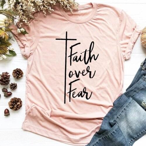 Faith Over Fear T-Shirt Hipster Casual Stylish Jesus Tee 100% Cotton Grunge Aesthetic Grunge Tops Faith Outfits