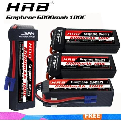 HRB 4S 6000m Graphene Battery 11.1V 14.8V 22.2V 6000mah Lipo 100C XT60 connector for traxxass RC car boat helicopter 450XL 700E