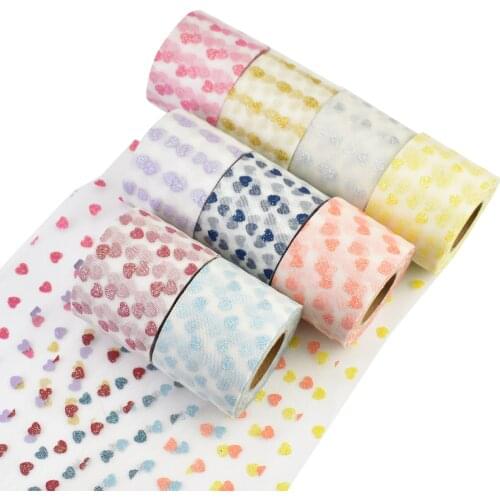 HSDRibbon 60MM Colorful Love printed Pattern organza Mesh Fabric Ribbon