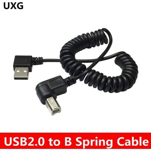 3FT/1M USB 2.0 A Male to B Angled Male 90 Degree Stretching Spring Cable for Printer Scanner Hard Disk 2pcies/lot