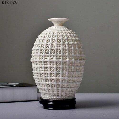 Creative Hollow Ceramic Vase Art Collectible Bookcase Decoration Hand-woven Winter Melon Bottle General Jar Gift Home Decoration