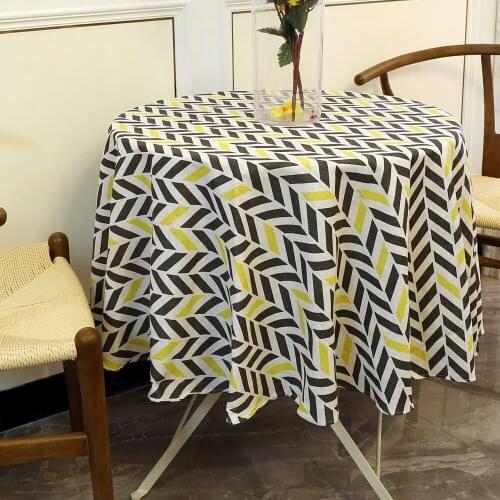 Yellow Stripe Round Tablecloth Nordic Style Cotton Linen Kitchen Tablecloth Small fresh coffee Home Wedding New Year decorations