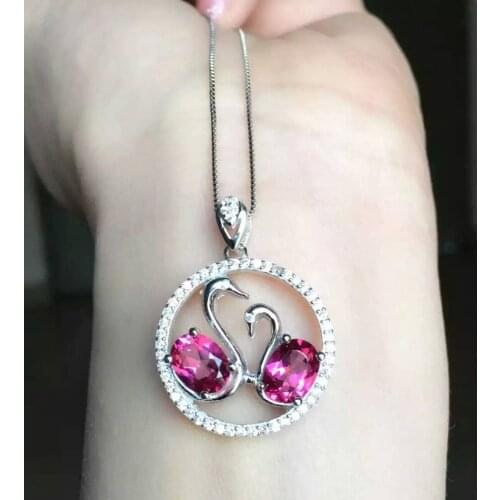 Natural pink topaz stone pendant S925 silver Natural gemstone Pendant Necklace trendy Romantic couple swan women girl jewelry
