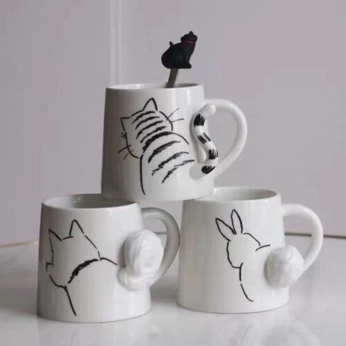 Cute Cat Dog Rabbit Tail Ceramic Cup Creative Gift Mug