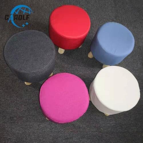 Soft Round Wooden Wood Footstool Ottoman Pouffe Chair Stool with Fabric Cover Colorful