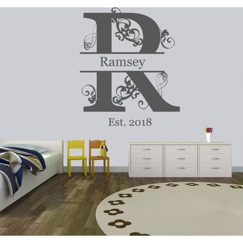 Family Name with Flourish Decals for room Custom Name sticker Crest Personalized Family Name Wedding Wall Decor Decal HY810