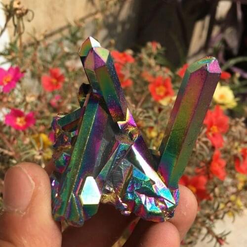 Natural beautiful electroplated metallic halo crystal clusters 70g