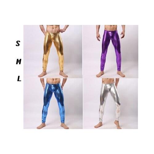 4 Colors 2016 New Brand Men Metallic Long Pants Male High Stretchy Pants Solid Long Johns Bright Mens Leather Pants Good Wear