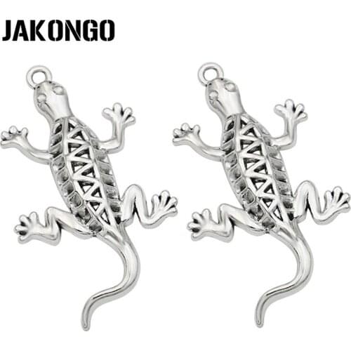 JAKONGO Tibetan Silver Plated Lizard Charms Pendants for Bracelet Necklace Jewelry Making DIY Accessories Craft 45x26mm 5pcs