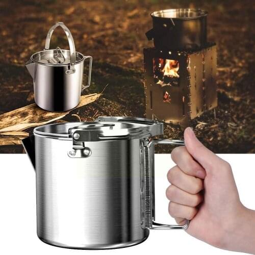 1.2L Outdoor Steel Kettle Picnic Camping Hanging Pot Camping Trip Hiking Coffee Teapot Tableware Portable For Camping Cooke P5S5