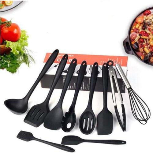 Premium XL Silicone Kitchen Utensil Set (10 Piece), High Heat Resistant to 600°F, Hygienic One Piece Design, Large Non Stick