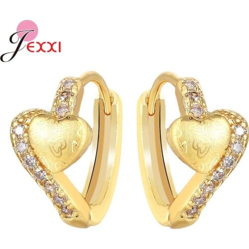 Simple Trendy Cubic Zircon Cute Heart Gold Color Hoop Earrings For Women Wedding Jewelry Dropshipping Wholesale