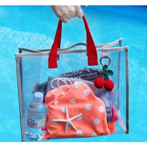 Cleart Transparent PVC Jelly Beach Bag Women Handbags Large Capacity Shoulder Bag Swimsuit Collect Bag Portable Waterproof Tote