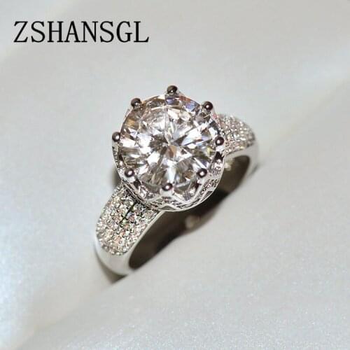 Luxury Female Big Queen Crown Ring Fashion Silver Color Big Round Cut Zircon 8 Claws Ring Promise Wedding Rings For Women