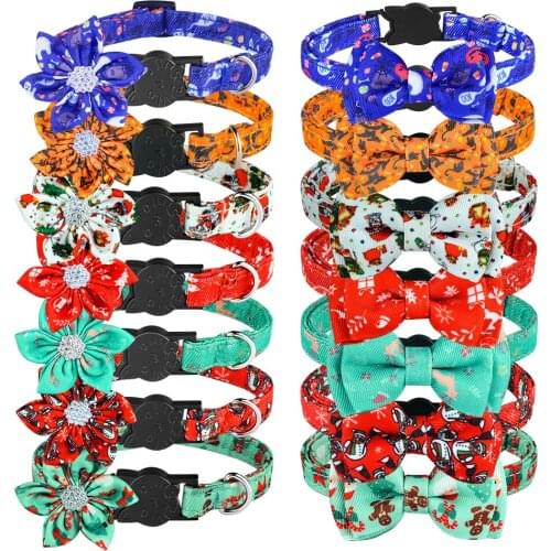 Christmas Cat Collar Halloween Cat Collar Ghost Cat Supplies snowflake Unisex KItten Nylon Collar Trick or Treat Cat Collar