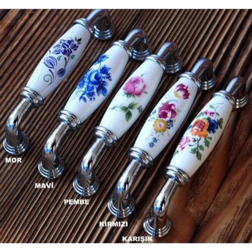 Real Porcelain Handle Drawer 128 MM Chrome Wardrobe Furniture Handle Mixed Pattern