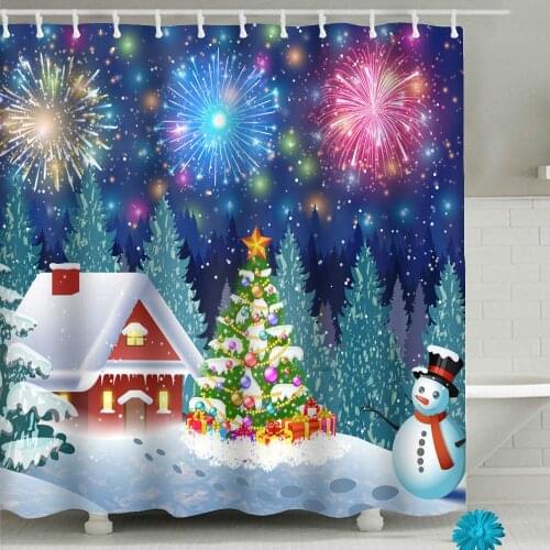Merry Christmas Bathroom Shower Curtain Sets Waterproof Decor