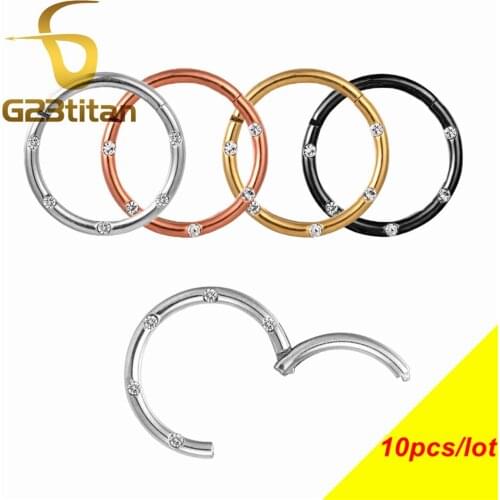 G23 Titanium Basic Crystal Round Nose Ring Open Septum Pierced Nose Earrings Women Men’s Ear and Nostril Piercing Body Jewelry