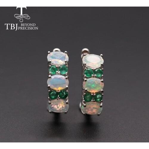 "Eyes catching"Natural Opal green emerald gemstone earring 925 sterling silver perfect color match for women gift fine jewelry