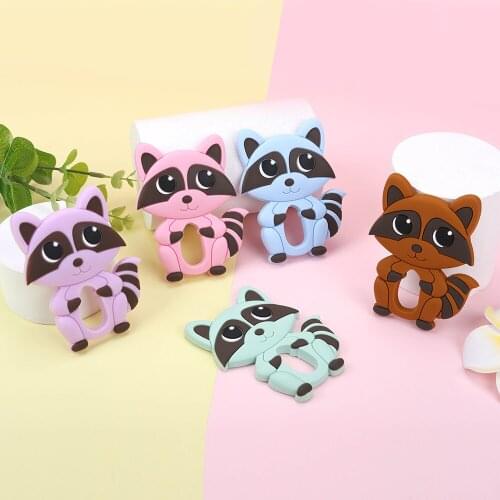 Sunrony 1pcs Little Raccoon Baby Teether Rodent BPA Food Free Silicone Teething Nursing Pacifier Clip Silicone Teether