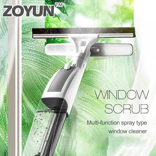 Long Handle Double Side Wipe Window Glass Cleaner Water Spray Silicone Squeegee Large Window Wiper Scraper Cleaning Brush Tool
