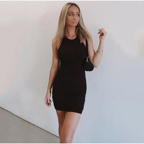 Sexy Women Bodycon Off Shoulder Folds Ribbing Mini Dress Solid Black White Sleeveless Elegant Casual Club Party Evening Dresses