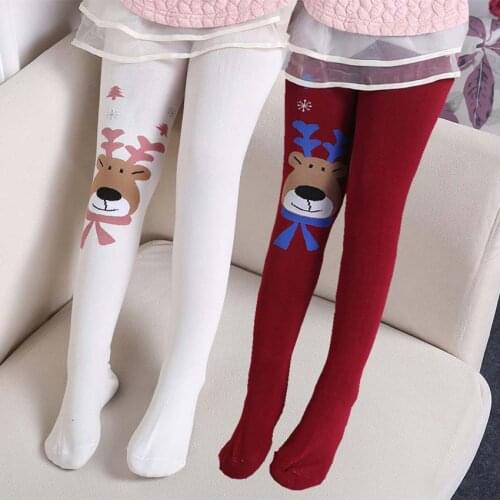 Warm Cotton Girl Tights Children Kids Spring Pantyhose Christmas Elk Printing Baby Girl Stockings 4-10 Years Old