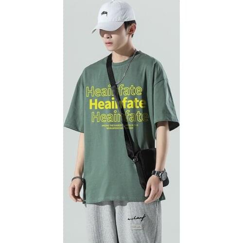 High Quality Street T- shirt Mens Summer letter Green Tshirts Casual Mens 100% Cotton Fashion Plus Size Short Sleeve Tees