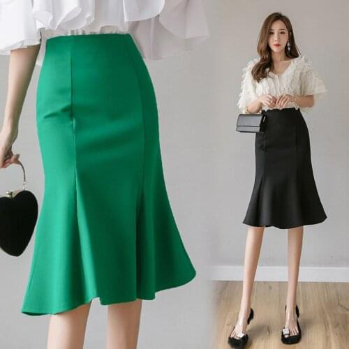 Summer Womens Solid Color Ruffles Skirt Designer Elegant Office Lady High Waist Trumpet Skirts Female Fashion Mermaid Skirts