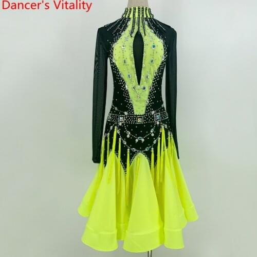 Childrens Latin dance skirt womens adult Latin dance performance Professional fringes dress Latin dancing competition clothing